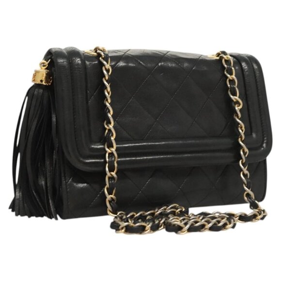 CHANEL Matelasse Chain Shoulder Bag Lamb Skin Black Gold CC Auth - Picture 1 of 16